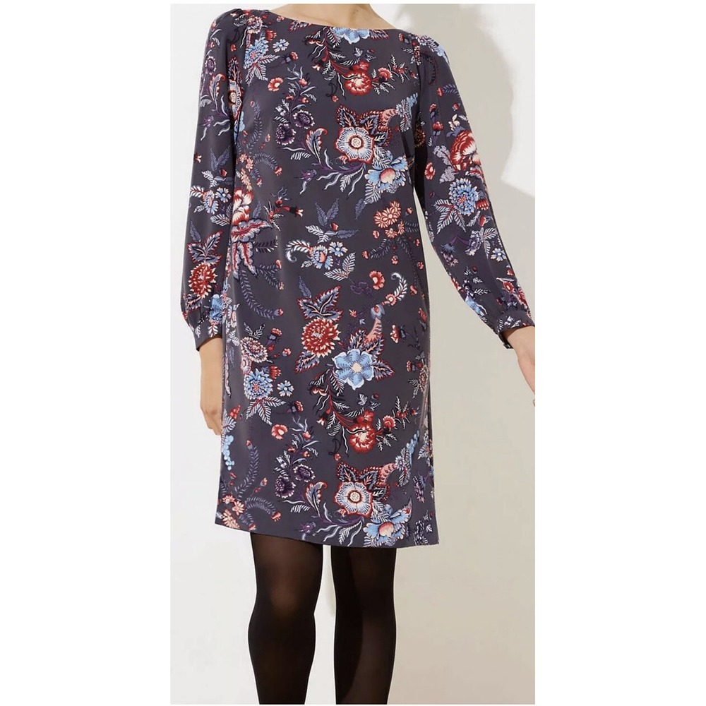 Ann Taylor Loft Petites Floral Shift Dress Gray Long Sleeve 6P New NWT 495512